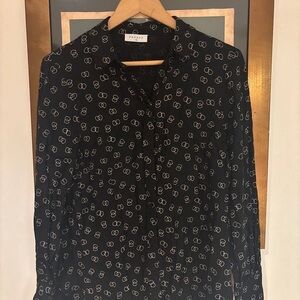 Papaya Black Blouse with White Circular Design